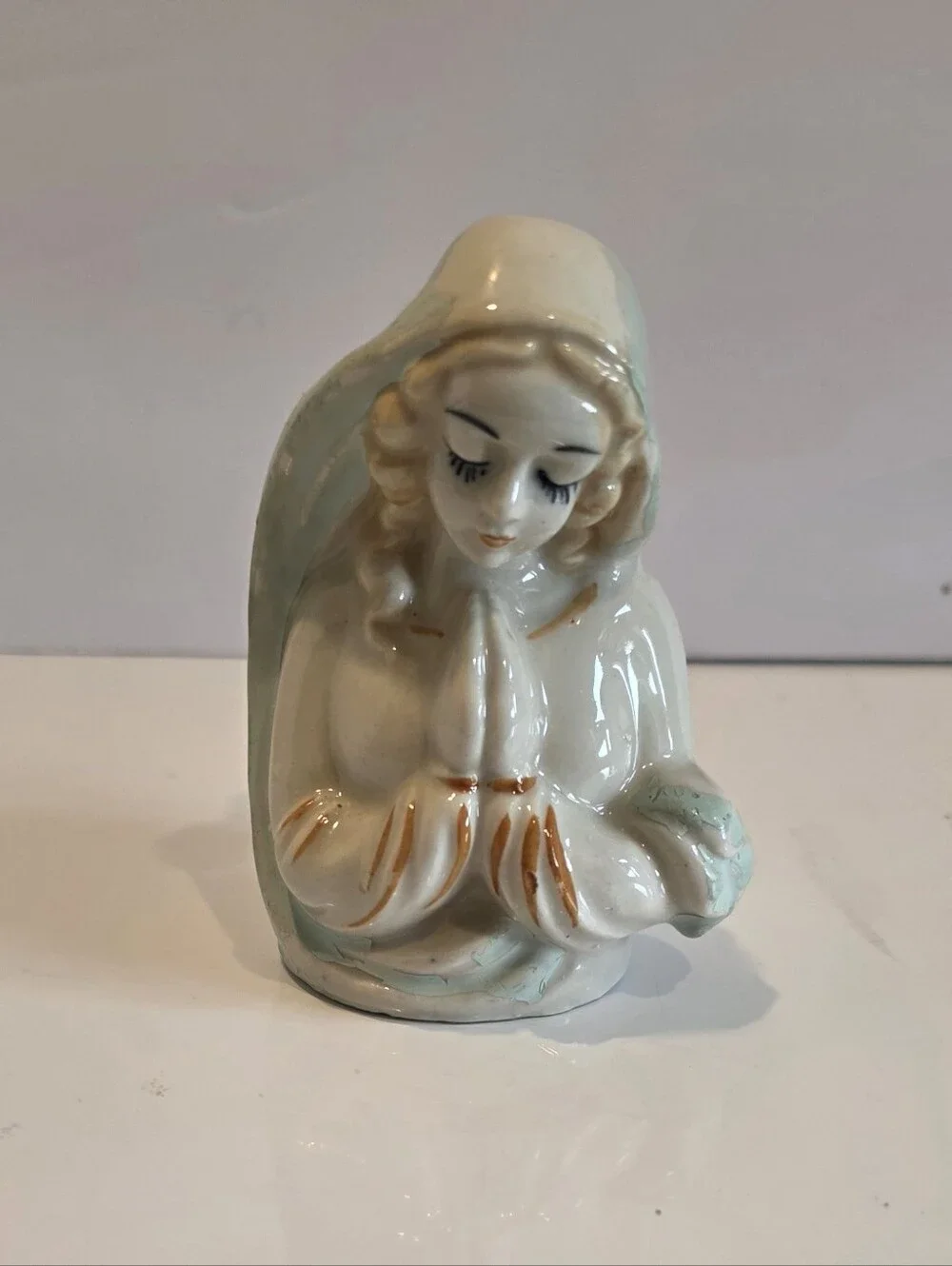 Vintage Ceramic Madonna Planter Vase Featuring A Praying Mother Mary